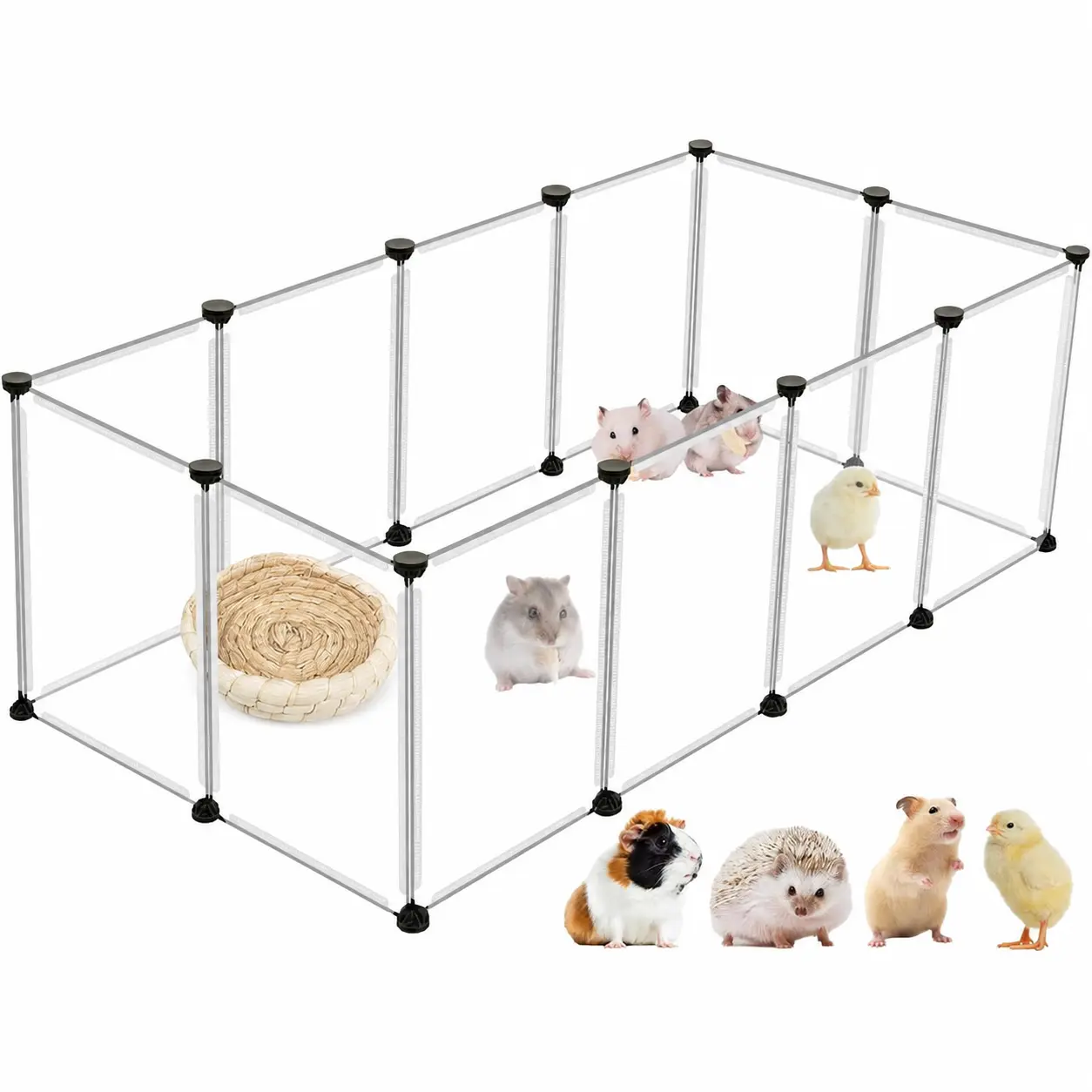 12-Panel Clear Small Animal Playpen, 48 x 24 x 16-Inch DIY Portable Plastic Pet Enclosure for Guinea Pigs, Rabbits, Hamsters, Hedgehogs and Ferrets