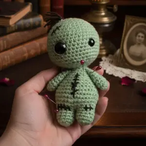 Loppy Puff - Crochet Voodoo Doll Keychain Handmade Gothic Amigurumi Plush Spooky Halloween Decoration Cute Bag Charm Unique Gift