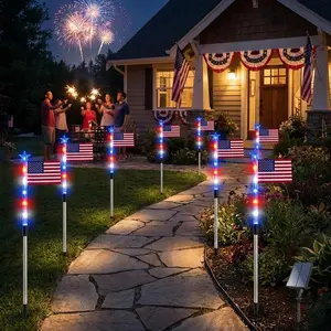 8-Piece Flag Light Set 4th of July Decorations 8 Lighting Modes 8-in-1 American Flag Solar Lights for Memorial Day Independence Day Pathway Garden Yard Decorations Red White Blue Hues