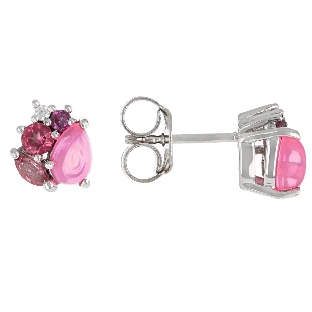 JTV Pink Ethiopian Opal with Multi Gemstones Rhodium Over Sterling Silver Earrings 0.92tw