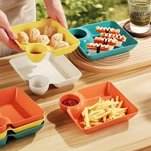 BPA-Free 4pcs Serving Platter Set - Potato Chip Plate, Sturdy Snack Plate, Sushi Plate, 7.3'' X 6.6'' Serving Dishes for Appetizer, Charcuterie, Snack & Dessert Plastic