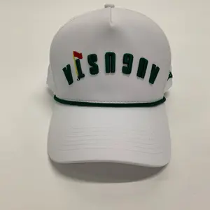 Augusta Golf Hat - White with Green Embroidery and Yellow Trim - Adjustable Snapback for Men and Women