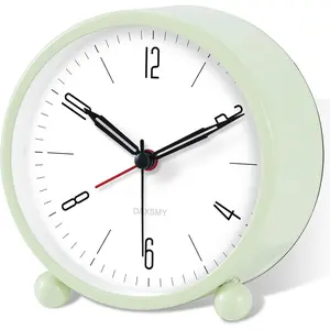Analog Alarm Clock - Silent Non Ticking - 4 Inches Alarm Clocks Battery Operated with Backlight for Bedroom&Bedside - Old Fashioned Vintage Desk Clock for Home Decoration(Green)