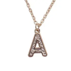 Druzy Initial Necklace Rose Gold Colored 16"L Lobster Claw Closure with Extending Hooks