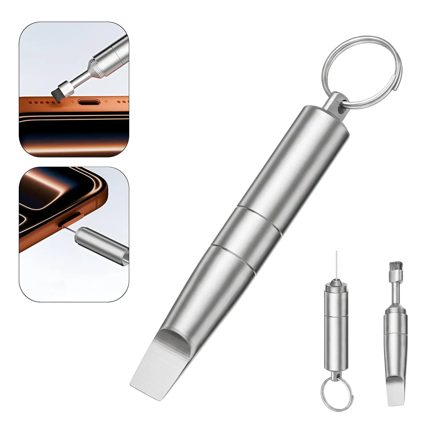 3 in 1 SIM Card Tray Removal Tool with Cleaning Brush, Multi-Functional Cleaning Tool Keychain with SIM Eject Pin & Mini Screwdriver, Cleaner Tool for iPhone, Airpods, Earbuds and Phone & Tablet Devices, Back to School Gifts