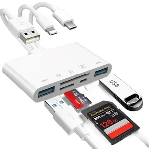 5-in-1 Memory Card Reader, USB OTG Adapter & SD Card Reader for i-Phones/i-Pads, USB C & USB A Devices, Supports Micro SD, SD, SDHC, SDXC & MMC