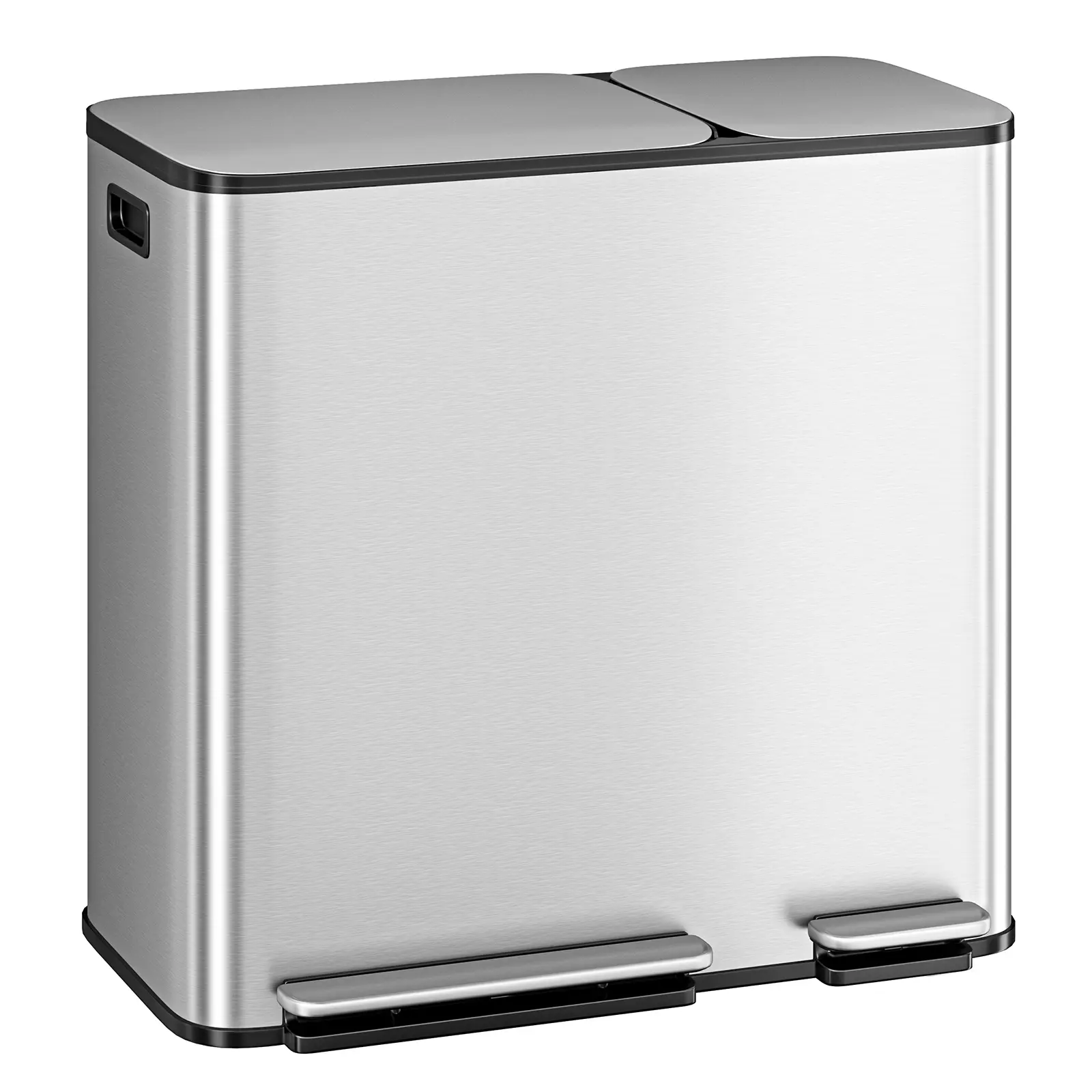GARVEE Step-On Dual-Compartment Stainless Steel Trash Can, 50+20L Soft Close Waste & Recycling Bin with 2 Removable Inner Handle Buckets