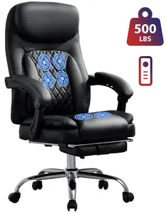 JONPONY Big and Tall Office Chair 500LBS Executive Office Chair Massage and Footrest Ergonomic Computer Desk Chair Reclining High Back Leather Office Chair Lumbar Back Support Swivel Rolling