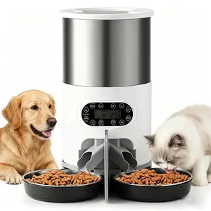 4.5L Automatic Cat Feeder, Smart Cat and Dog Feeder, Timed Cat Food Dispenser, Pet Dry Food Dispenser, Dual Battery Powered, with Two Stainless Steel Food Bowls Suitable for Multiple Household Pets