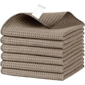 Waffle  Cleaning Cloths,  Absorbent Microfiber Cleaning Towels, Ultra Soft Microfiber Kitchen Cleaning Rags, 6 Pack, Sandy Brown, 12.6 x 12.6 inch