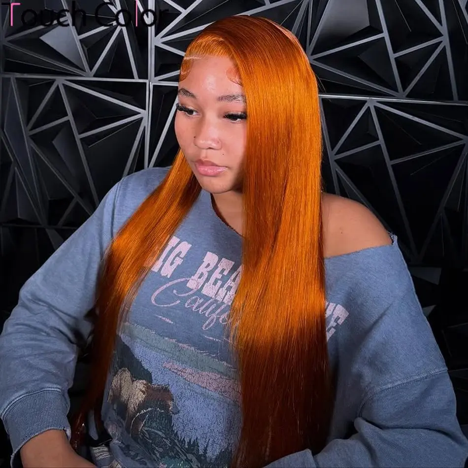 Tuneful #350 Ginger Orange Straight Wig Human Hair 13X6 HD Transparent Lace Front Wigs  Pre Plucked With Baby Hair 180% Density 13X6 Transparent Lace Frontal Wig Ginger Orange Wigs For Women