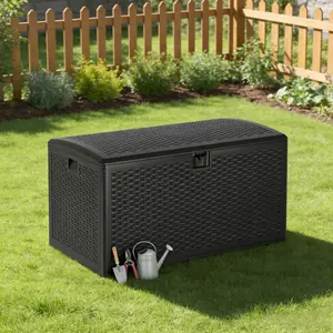 Garvee 73 Gallon Waterproof Large Resin Deck Box with Lockable Storage for Patio Furniture Cushions, Throw Pillows, Garden Tools, and Pool Floats - Durable Outdoor and Indoor Container, Black