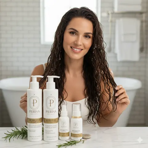 Pierina BioHair Care System Cleansing Hair Growth Shampoo with Onion Bulb Extract, 12 Intense Oils, Biotin, Thermagloss - Intensive Nourishing Haircare Serum for Strengthening, Hydrating, Smoothing, Restoring Shiny Hair, Restore, Onion Shampoo