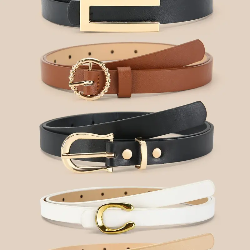 Women's Fashionable Solid Color PU Leather Belt, Casual Style Belts, Casual Waistband for Jeans, Fashion Design Belt for Party, Daily Clothing Decor, Trendy All-match & Exquisite Belt for Gift