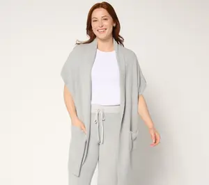 Barefoot Dreams CozyChic Lite Short Sleeve Ribbed Shawl Collar Wrap