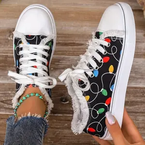 New women's canvas shoes, casual sports flat shoes, front lace-up fleece flat shoes for women