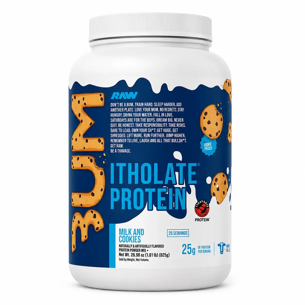 RAW BUM Isolate Protein Powder – Milk & Cookies – 25g Protein – 25 Servings