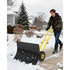 COZONY Snow Shovel with Wheels, 29"W Steel Snow Plow with 5-Position Blade for Driveway Sidewalk