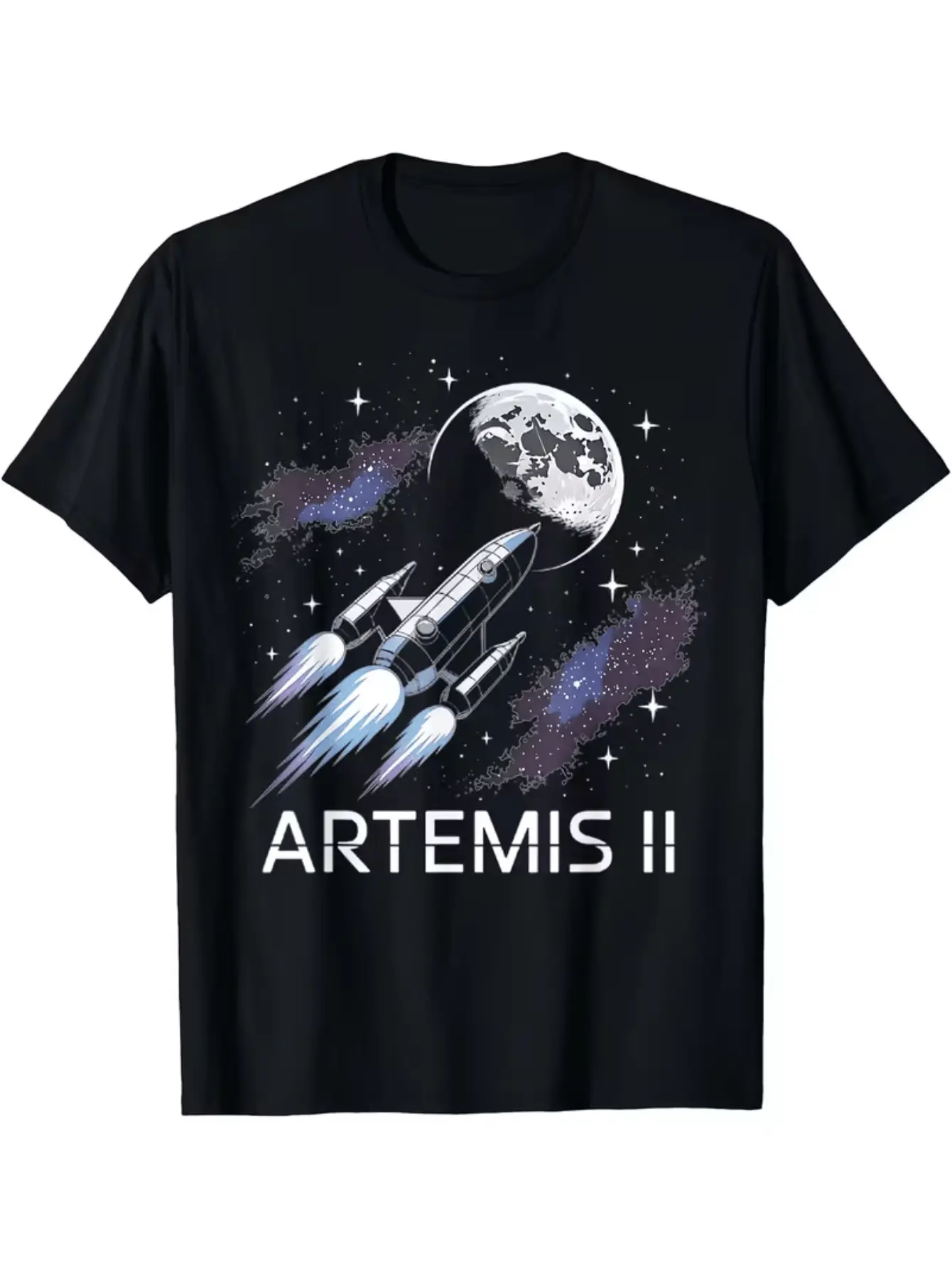 Men's 100 Cotton Black Graphic T-Shirt, Artemis II unisex soft cotton short sleeve t shirt, vintage graphic casual tee for men women teens, perfect birthday holiday gift for camping travel gym daily street  wear