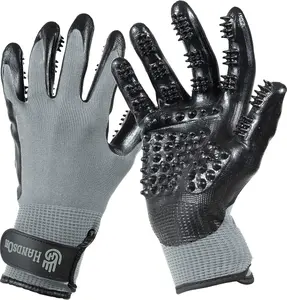 H HANDSON Pet Grooming Gloves Patented Gentle Brush for Cats Dogs & Horses Grey Large Durable Easy Clean Grooming & Bathing Gloves