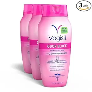 Vagisil Feminine Wash for Intimate Area Hygiene, Odor Block, Gynecologist Tested, Hypoallergenic, 12 oz, (Pack of 3)