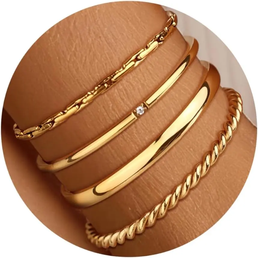 Stackable Gold Rings for Women Non Tarnish Dainty 18k Gold Plated Stainless Steel Thumb/Pinky Ring Set Trendy Womens Jewelry Thin Stacking Wedding Bands Statement Engagement Rings for Women