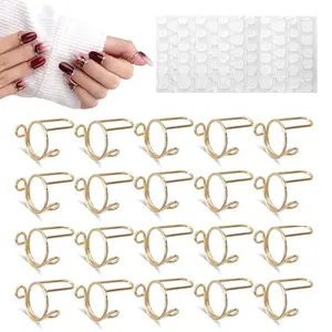 20 Piece Wudu Nail Rings Gold Adjustable Nail Rings Detachable Reusable Metal No Glue Nails Jewelry for Women Wearing Manicure Acrylic Nail Art Decoration with 120 Piece Adhesive Nail Tabs
