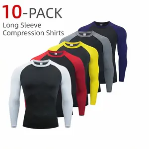 10 Pack Men's Long Sleeve Shirts Moisture WickingSweatproof Sunscreen Men's Quick Dry Breathable ColorBlock slim Long Sleeve T Shirt, Comfortable High StretchBase Layer Men's Outdoor Jogging, Fitness Training ActivityTopS Athletic Running Tee