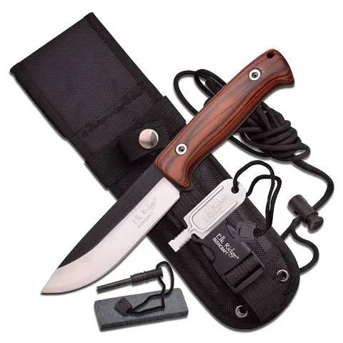Elk Ridge ER-555 Series Full Tang Drop Point Bushcraft Fixed-Blade Knife - Outdoor Camping Multi Use Knife, 10.5" Long, 5.5" Steel Blade, Peeling Function, Sheath, Hidden Compartment, Sharpener, Drop Holster, Field Ready, Survival Kit Gear