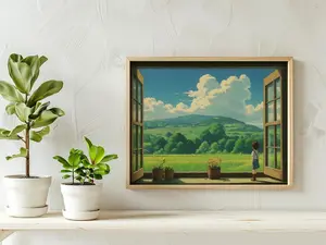 Studio Ghibli Poster Style Girl Looking Through Window Anime Poster