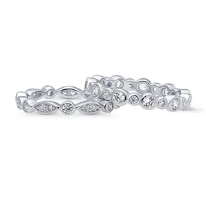 BERRICLE Sterling Silver Bubble Rings Statement Stackable Eternity Band Ring Set for Women, Bezel Set Round Cut Cubic Zirconia CZ