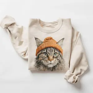 Retro Maine Coon Cat Wearing Beanie Vintage Kitty Unisex Sweatshirt DICH #2356