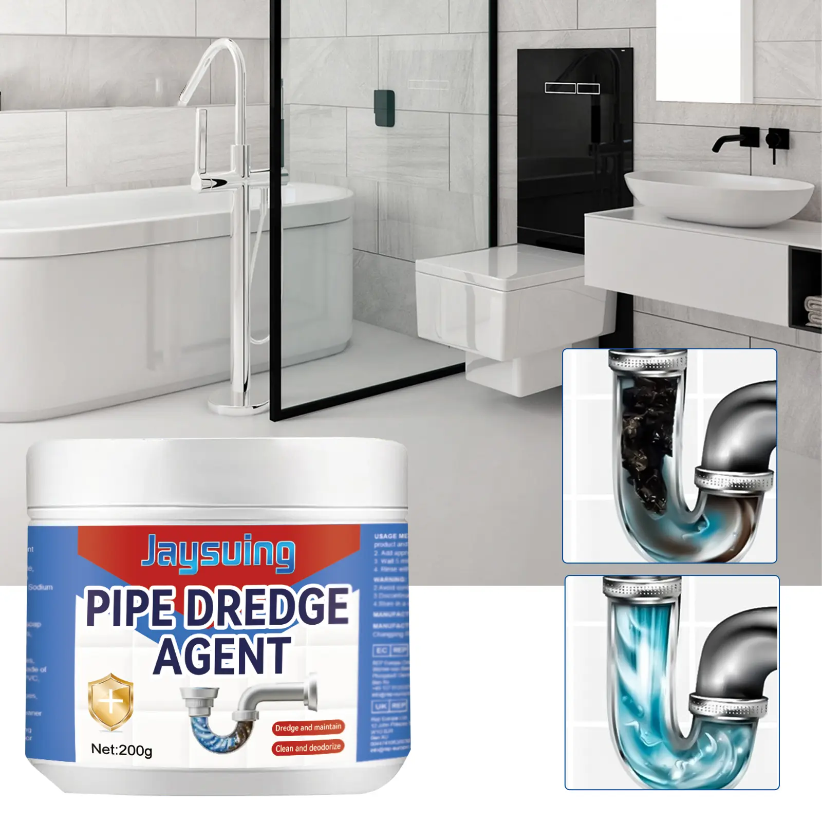 Jaysuing Pipe Remover Efficient Drain Cleaner for Kitchen and Bathroom Fast-Acting Stain and Odor Remover