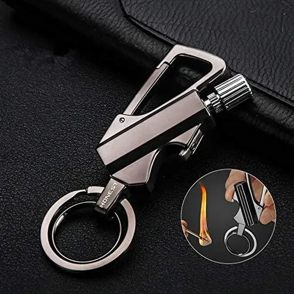 Black Permanent Match Flint Fire Starter Kit - Compact Unisex Outdoor Waterproof Keychain Lighter with Bottle Opener, for Camping Emergency Prep, Unique Gifts