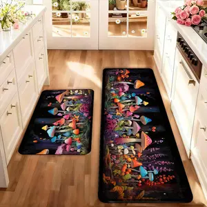 2 count Farmhouse Mushroom Style Kitchen Rug Set, Decorative Rugs, Washable Non-Slip Low Profile Floor Mats, Home Decor for Kitchen Laundry Room Hallway