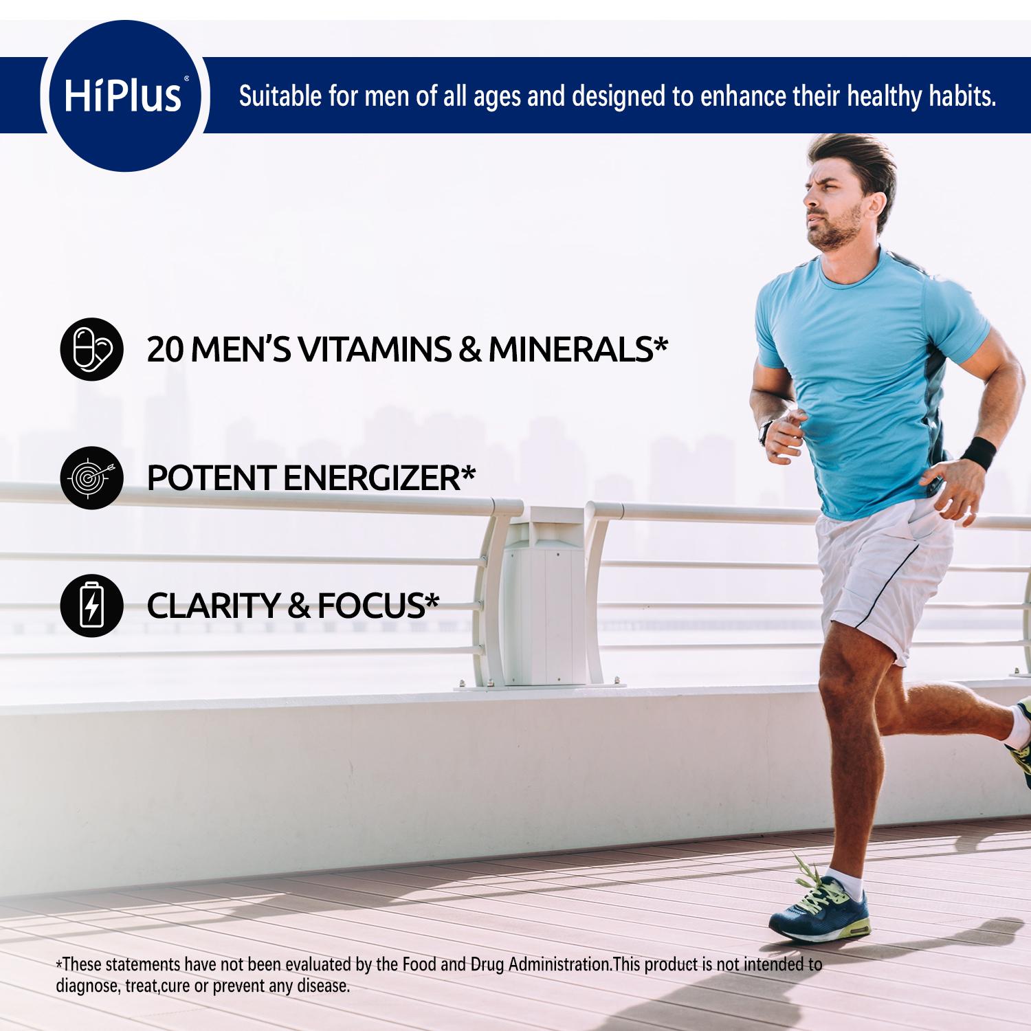 HiPlus Men’s Daily Multi – 20 Essential Vitamins & Minerals for Energy, Immune Support & Focus | 45-Day Supply