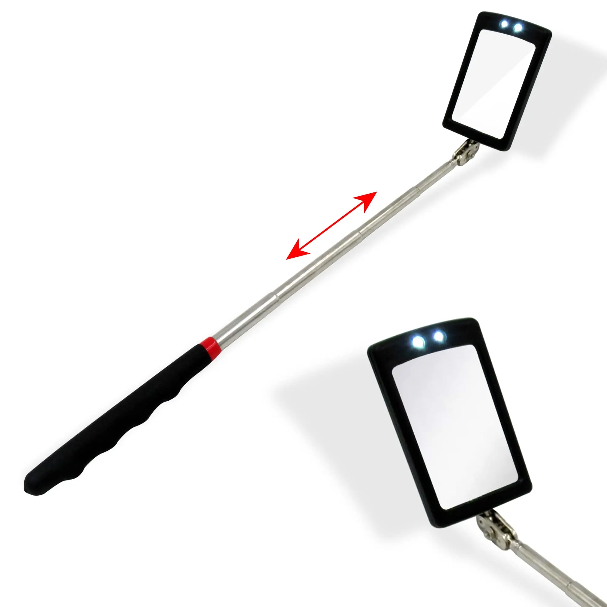 Houseables Telescoping Magnetic Pickup Tool, Inspection Mirror Telescoping, Extendable Magnet Pickup Tool, Mechanic Mirror, LED Flashlight