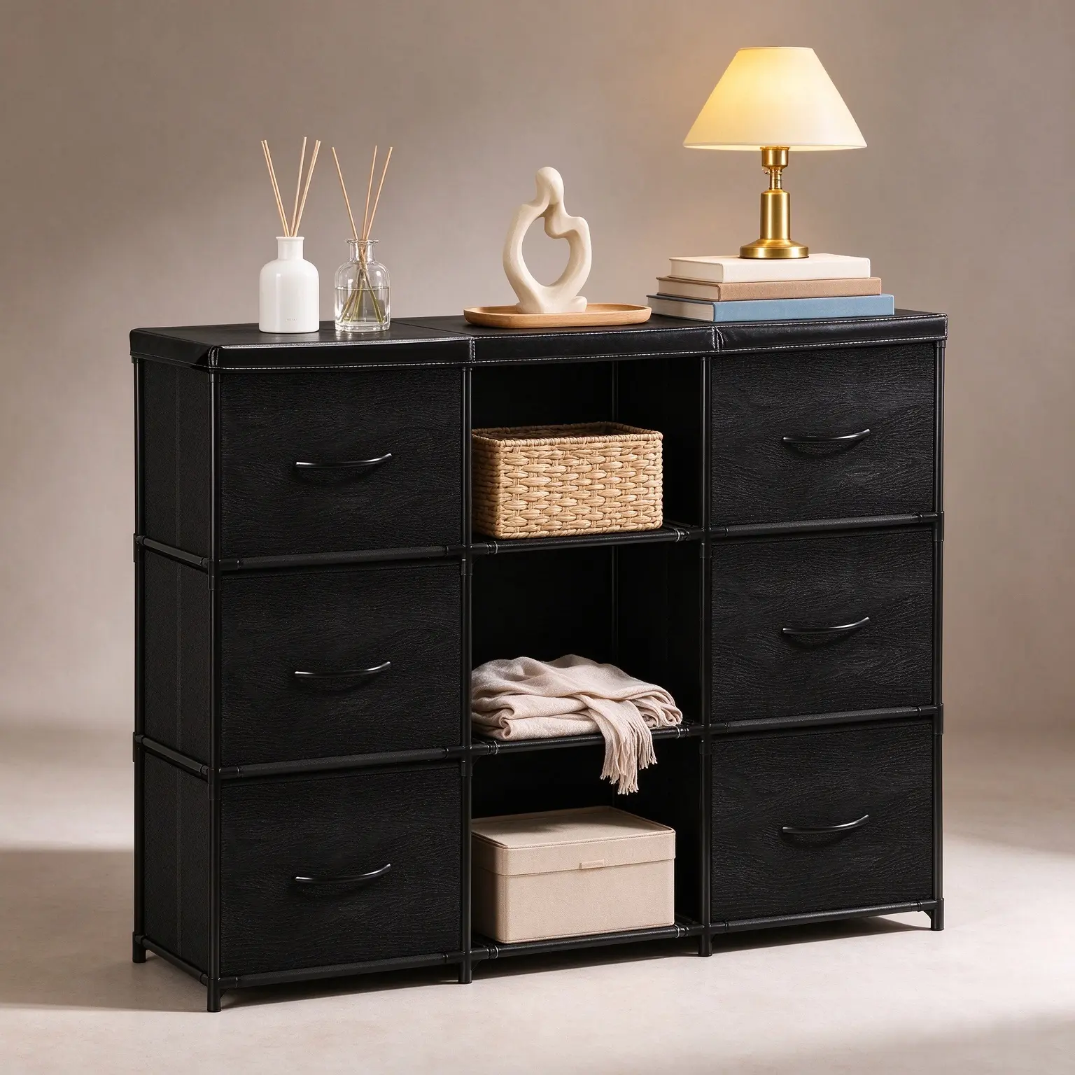 9 Cube Fabric Storage Dresser, 6 Drawers Storage Organizer Cabinet for Bedroom Closet
