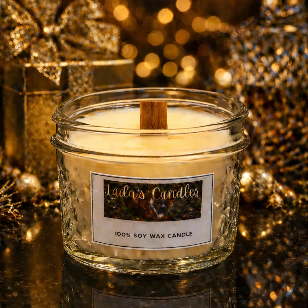 Laila’s Candles – Premium 4oz Soy Wax Candle Crackling Wood Wick (Clean Burn & Long Lasting) Vanilla