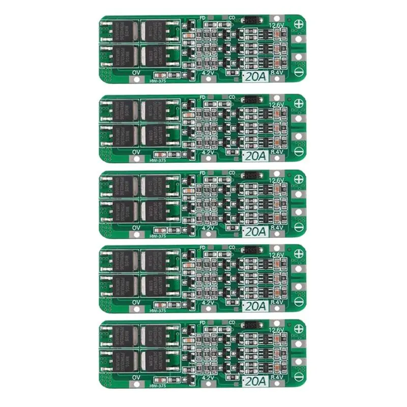 5-Pack 3S 20A BMS Protection Board, 12.6V PCB Lithium Batteries Charging Module for 11.1V 18650 Cells, Electronic Projects, Drills