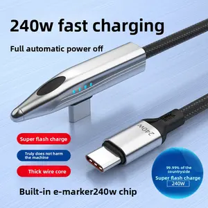 240W Super Fast Charging Cable 2M, 90 Degree Elbow Gaming Charger Cord for High-Speed Rail, Type-C Fast Charge Line Compatible with iPhone, Huawei and All Type-C Devices