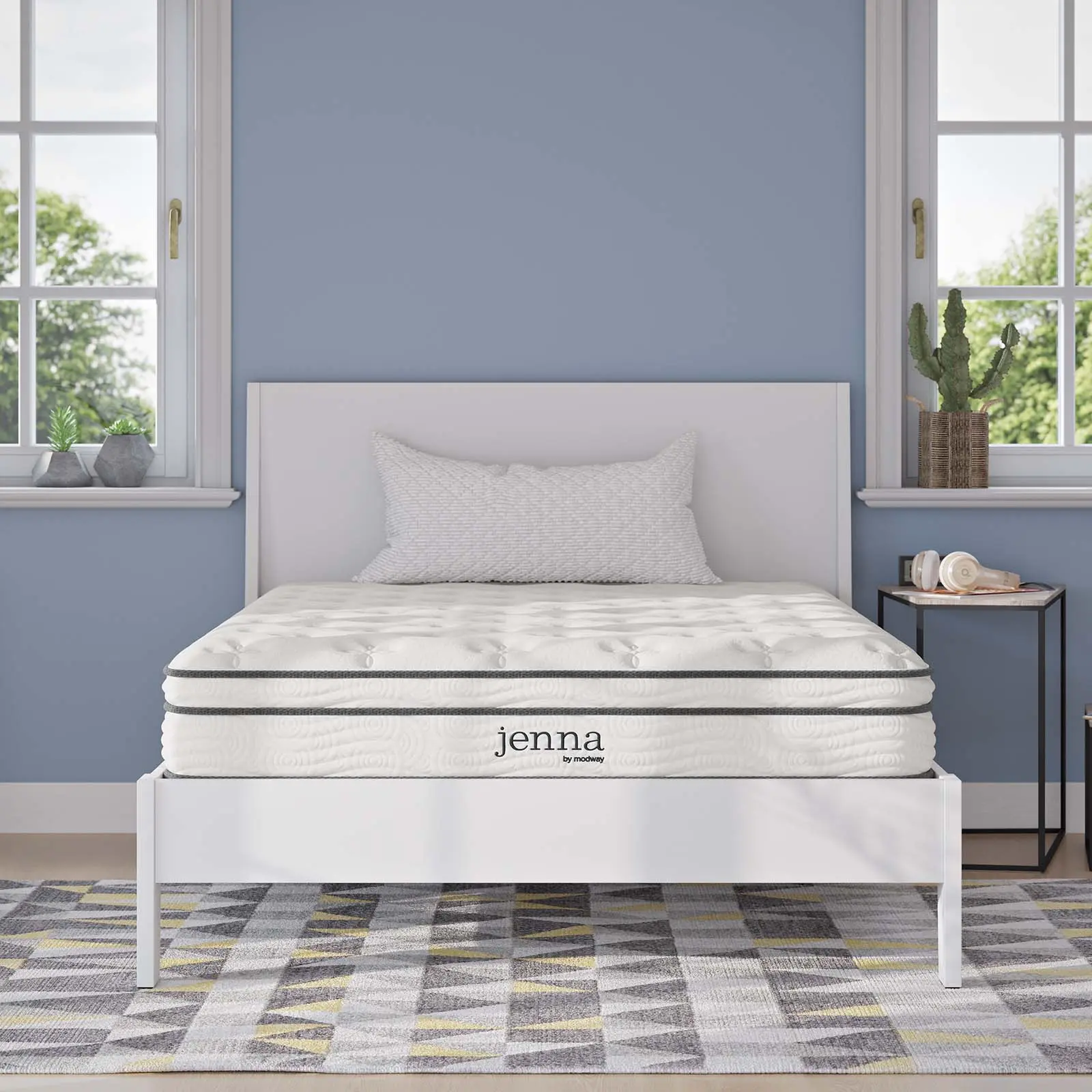 Modway Jenna 8" Innerspring-and-Foam Full Mattress, White Bedding Mattresses, Full Size Mattress