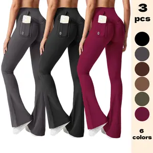 Deer Yoga Women's Workwear Flared Butt-Lifting Leggings, High-Waist, High Elasticity, Pocket Design, Workout Yoga Pants