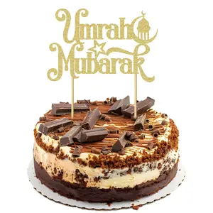 1pc Gold Glitter Umrah Mubarak Cake Topper Eid Ramadan Mubarak Cake Decorations Muslim Islam Eid al-Fitr Party Decorations