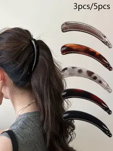 Vintage Elegant Leopard Print Banana Hair Clips, 3pcs/5pcs High-End Versatile Ponytail Holder, Anti-Slip Teeth Design, Hair Clip Set, Fashion Hair Accessories