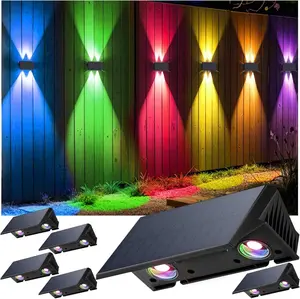 6 Pack Solar Up and Down Wall Lights Outdoor Decorative Fence LED Waterproof Lamps for Deck, Patio, Porch, House, Garden, Pool Cage, Dynamic Color Changing Lights for Festive Atmosphere Building Outdoorfun