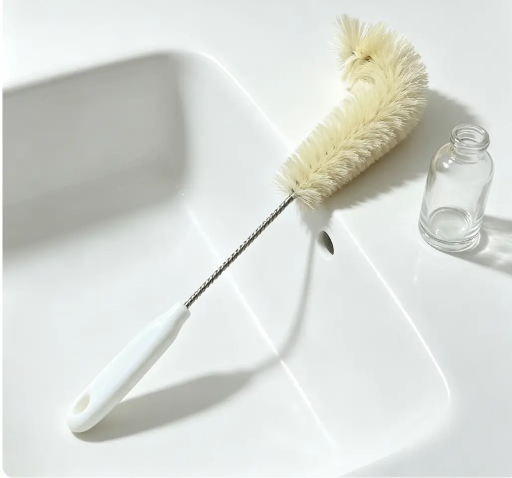 Curved Bottle Cleaning Brush, Long Handle Flexible Cleaner for Narrow Neck Glass Flask, Water Bottles, Jars & Containers