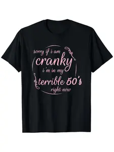 Cranky Terrible 50'S Humorous Design Casual Outdoor Unisex Graphic Tees Casual Men's Top Vintage Funny T-shirt Crewneck Breathable