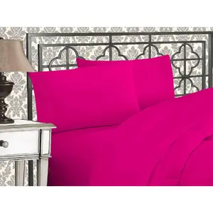Luxurious 1500 Premium Quality Microfiber Three Embroidered Softest 4-Sheet, Wrinkle and Fade Resistant, Queen, Hot Pink