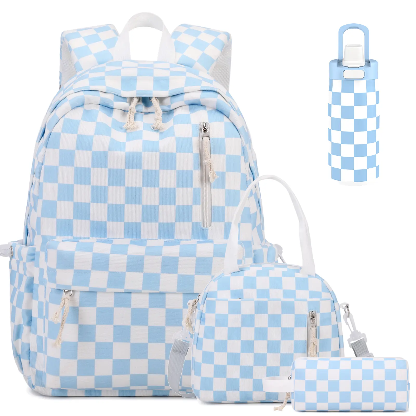 SIMILOVE 3/4PCS Backpack for School- Corduroy Girls Backpack with Lunch Bag & Pencil Case & Sports Cup,school bag for Elementary Middle High School,Back to School Gift,Birthday's Gift